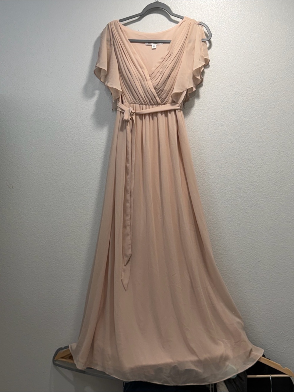Ever Pretty pink maxi dress with tie waist and flutter sleeves. Size: S
